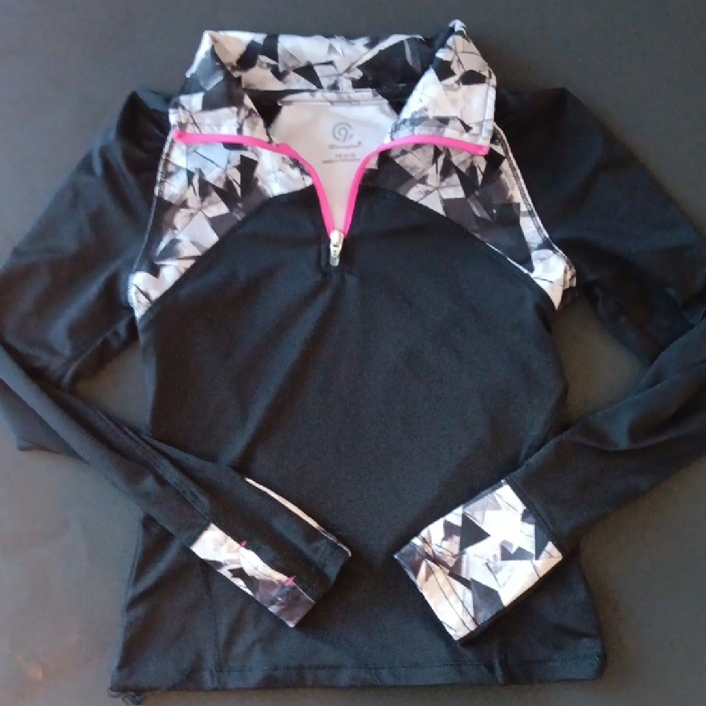 Black and Pink Geometric Quarter-Zip Top